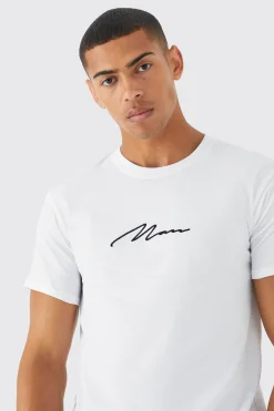 Man Signature Embroidered T-shirt | UK^boohooMAN Sale