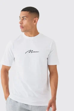 Man Signature Embroidered T-shirt | UK^boohooMAN
