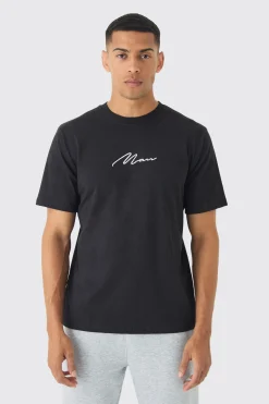 Man Signature Embroidered T-shirt | UK^boohooMAN Online