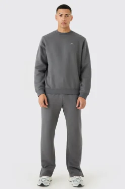 Man Signature Extended Neck Split Hem Sweatshirt Tracksuit | UK^boohooMAN Outlet