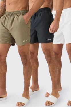 boohooMAN Man Signature Mid Length 3 Pack Swim Short | UK| Shorts