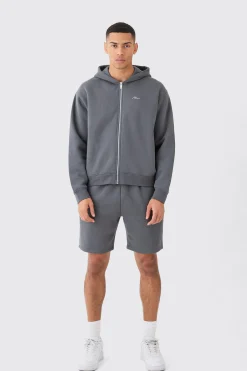 boohooMAN Man Signature Oversized Boxy Zip Thru Short Tracksuit | UK| Tracksuits