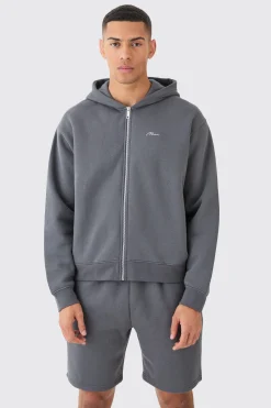 boohooMAN Man Signature Oversized Boxy Zip Thru Short Tracksuit | UK| Tracksuits