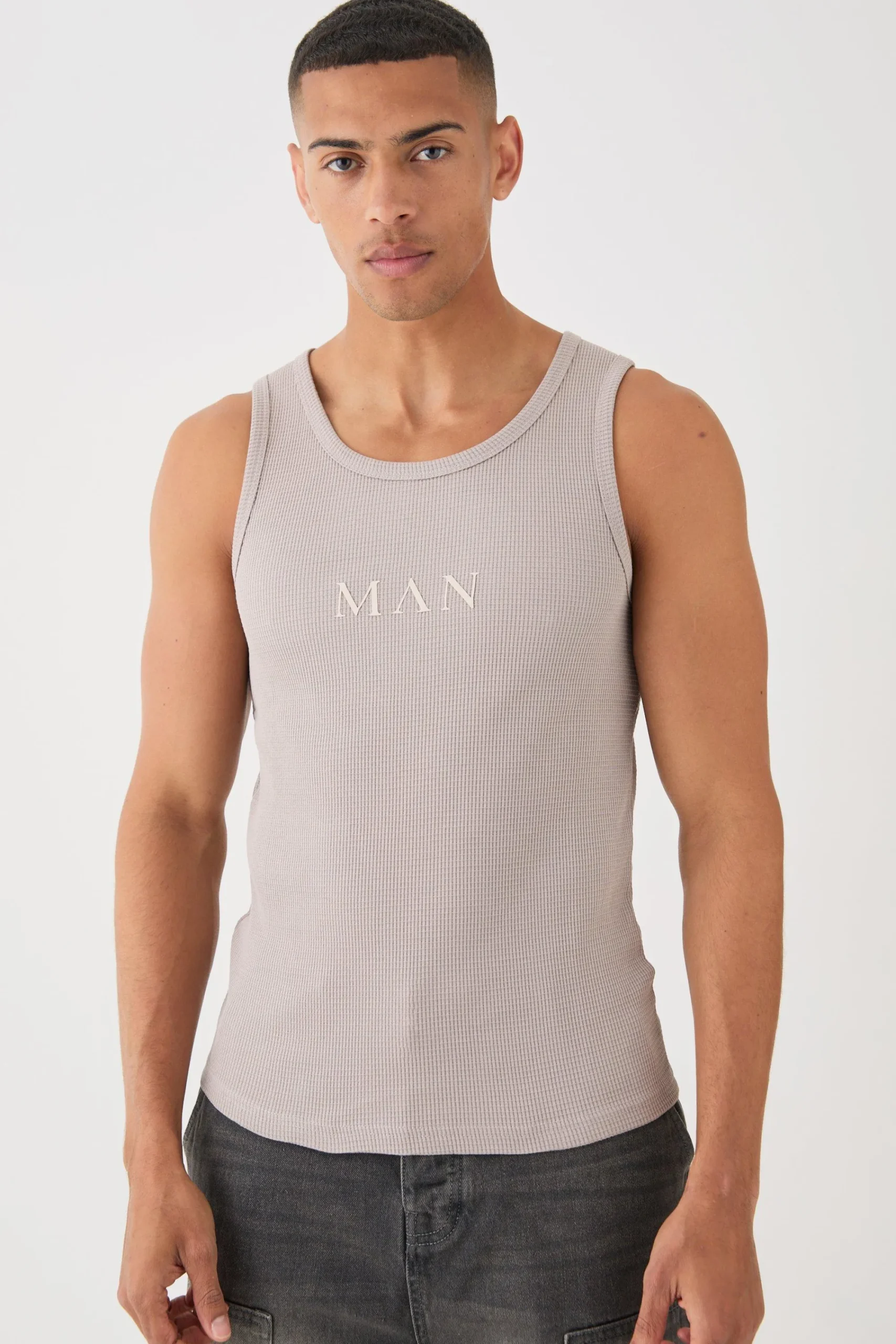 Man Slim Waffle High Build Print Vest | UK^boohooMAN Discount