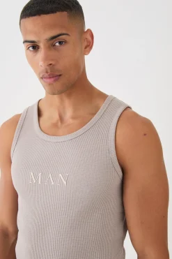 Man Slim Waffle High Build Print Vest | UK^boohooMAN Discount