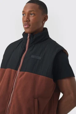 boohooMAN Man Tab Boxy Colour Block Fleece Gilet In | UK| Coats & Jackets