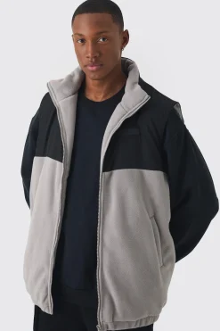 boohooMAN Man Tab Boxy Colour Block Fleece Gilet In | UK| Coats & Jackets