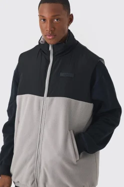 boohooMAN Man Tab Boxy Colour Block Fleece Gilet In | UK| Coats & Jackets