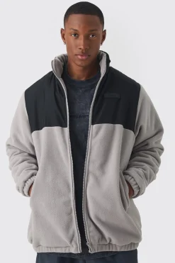 boohooMAN Man Tab Colour Block Fleece Jacket In | UK| Coats & Jackets