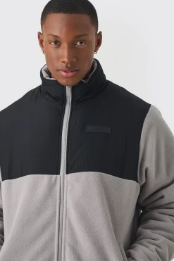 boohooMAN Man Tab Colour Block Fleece Jacket In | UK| Coats & Jackets