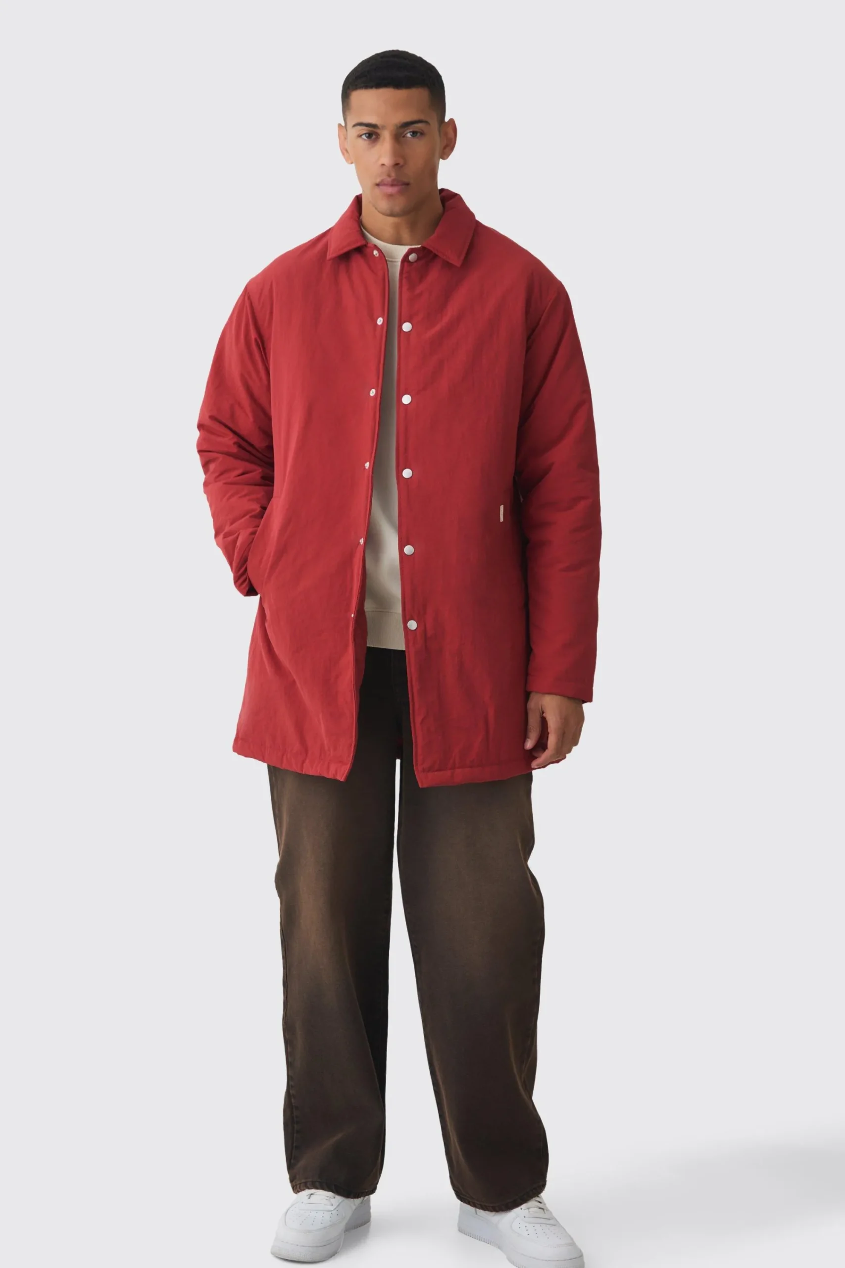 boohooMAN Man Tab Crinkle Longline Mac In | UK| Coats & Jackets