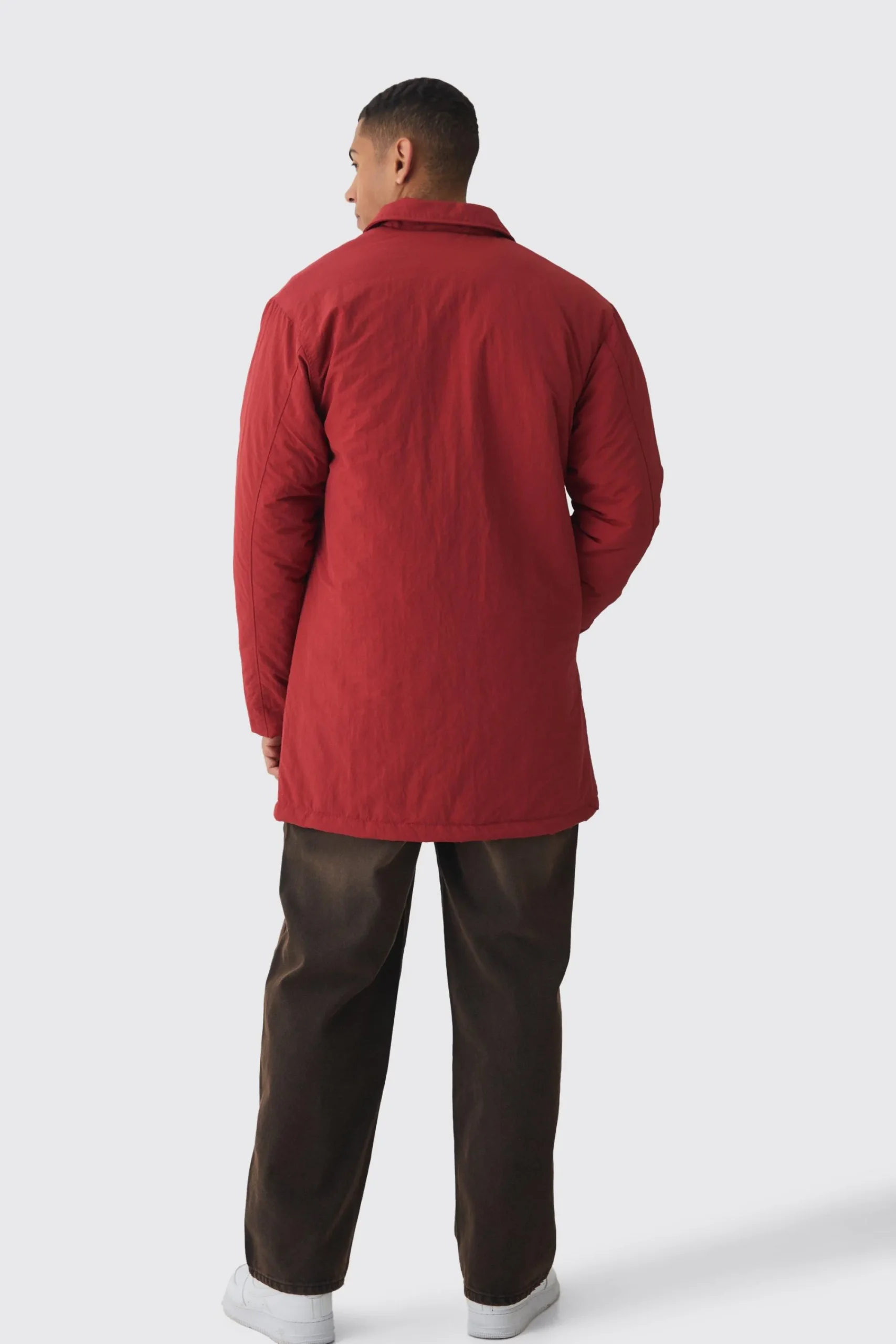 boohooMAN Man Tab Crinkle Longline Mac In | UK| Coats & Jackets