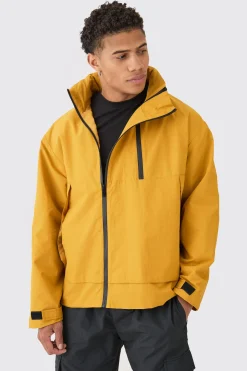 boohooMAN Man Tab Oversized Zip Detail Nylon Windbreaker In | UK| Coats & Jackets