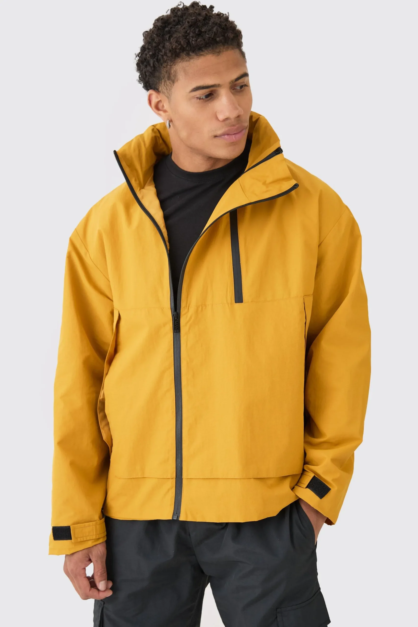 boohooMAN Man Tab Oversized Zip Detail Nylon Windbreaker In | UK| Coats & Jackets