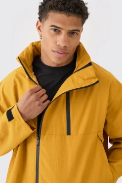 boohooMAN Man Tab Oversized Zip Detail Nylon Windbreaker In | UK| Coats & Jackets