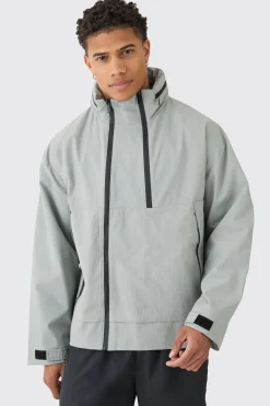 boohooMAN Man Tab Oversized Zip Detail Nylon Windbreaker In | UK| Coats & Jackets