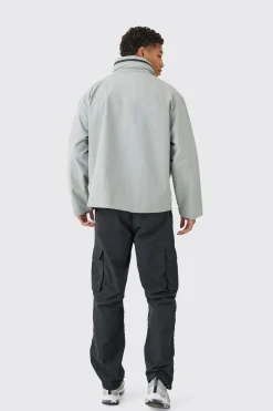 boohooMAN Man Tab Oversized Zip Detail Nylon Windbreaker In | UK| Coats & Jackets