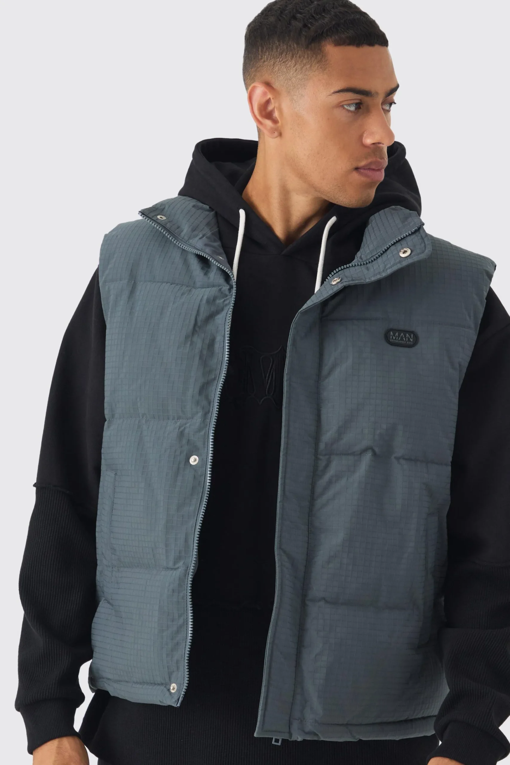 boohooMAN Man Tab Ripstop Funnel Neck Puffer Gilet In | UK| Coats & Jackets