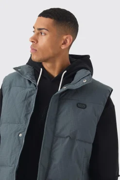 boohooMAN Man Tab Ripstop Funnel Neck Puffer Gilet In | UK| Coats & Jackets