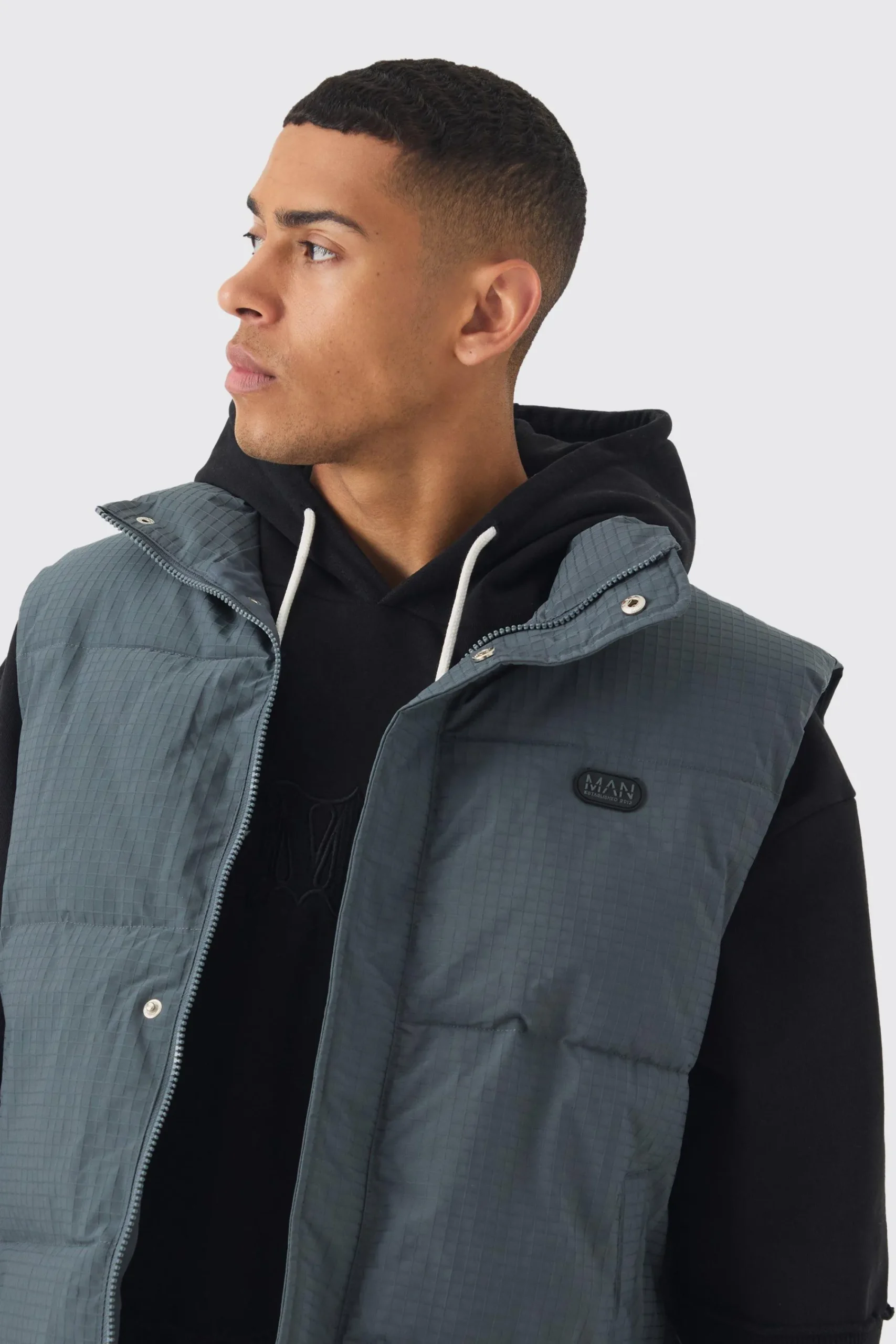 boohooMAN Man Tab Ripstop Funnel Neck Puffer Gilet In | UK| Coats & Jackets