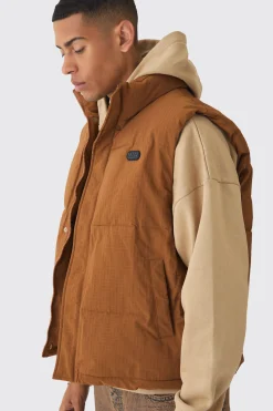 boohooMAN Man Tab Ripstop Funnel Neck Puffer Gilet In | UK| Coats & Jackets