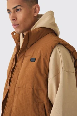 boohooMAN Man Tab Ripstop Funnel Neck Puffer Gilet In | UK| Coats & Jackets