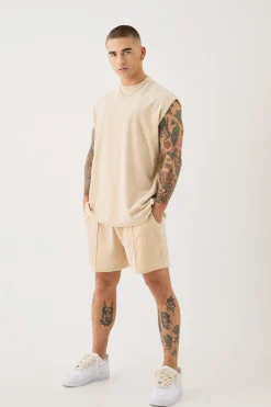 Man Velour Oversized Tank & Pintuck Shorts Set | UK^boohooMAN Clearance