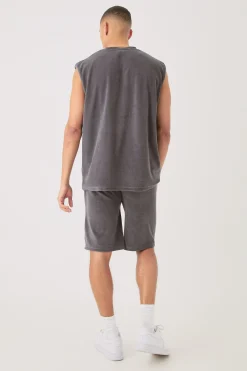 boohooMAN Man Velour Oversized Tank & Pocket Shorts Set | UK| Tracksuits
