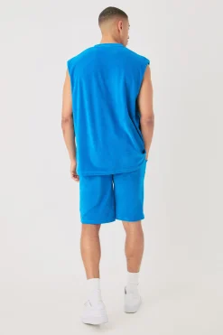 boohooMAN Man Velour Oversized Tank & Pocket Shorts Set | UK| Tracksuits