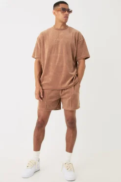 boohooMAN Man Velour Oversized T-shirt & Pintuck Shorts Set | UK| Sets & Co-Ords|Tracksuits