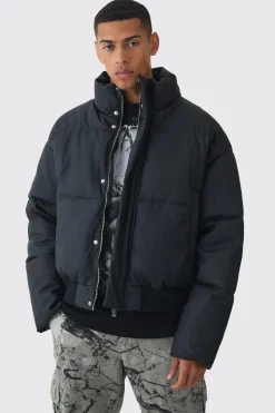 boohooMAN Matte PU Funnel Neck Puffer In | UK| Coats & Jackets