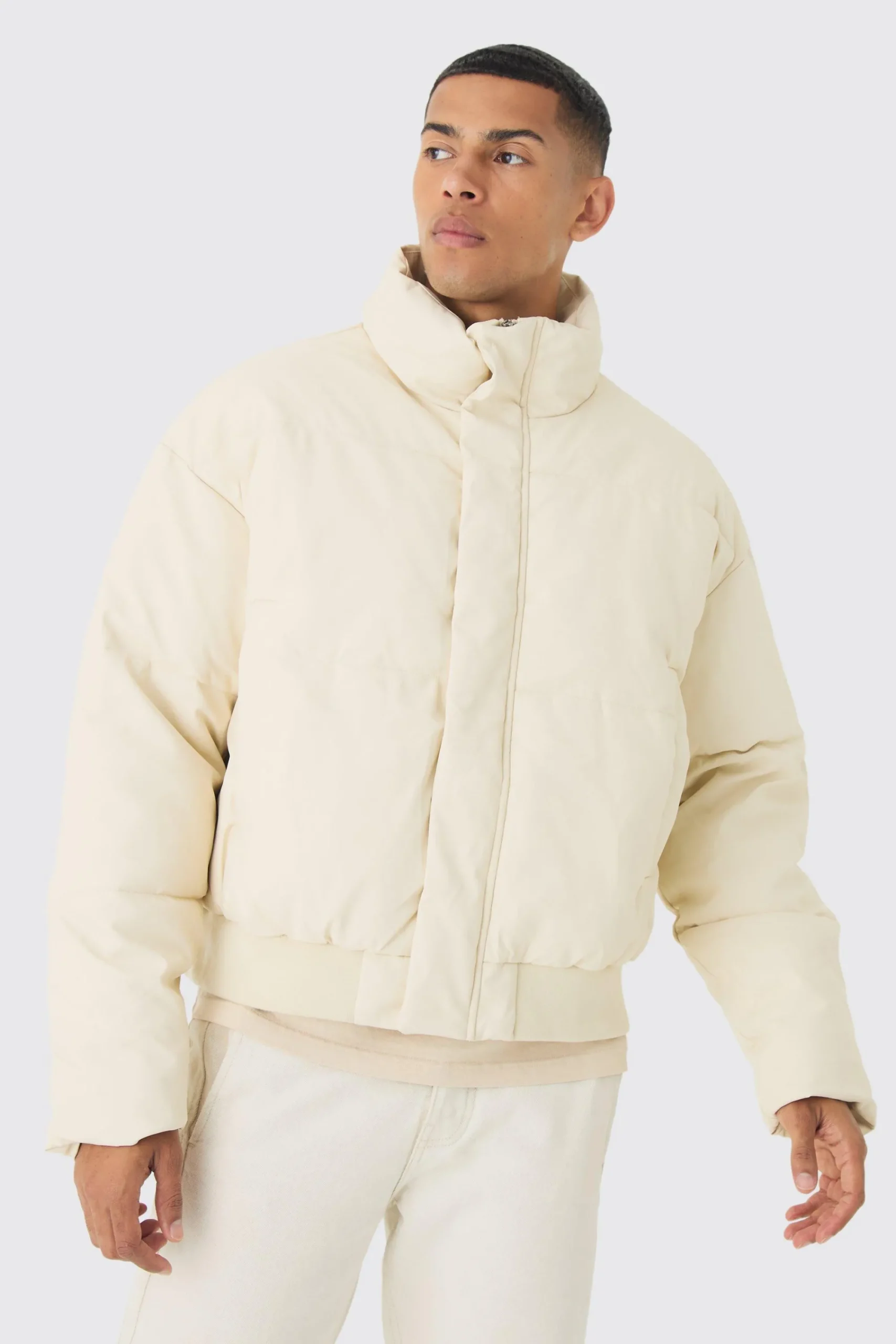 boohooMAN Matte Pu Funnel Neck Puffer In | UK| Coats & Jackets