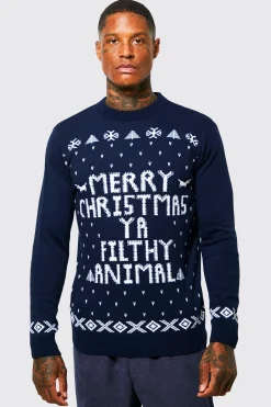 boohooMAN Merry Christmas Ya Filthy Animal Jumper | UK| Knitwear
