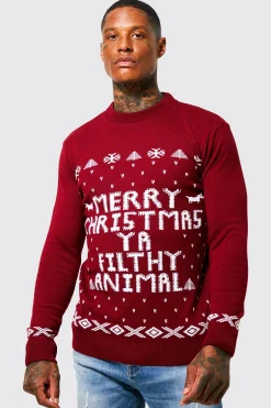 boohooMAN Merry Christmas Ya Filthy Animal Jumper | UK| Knitwear