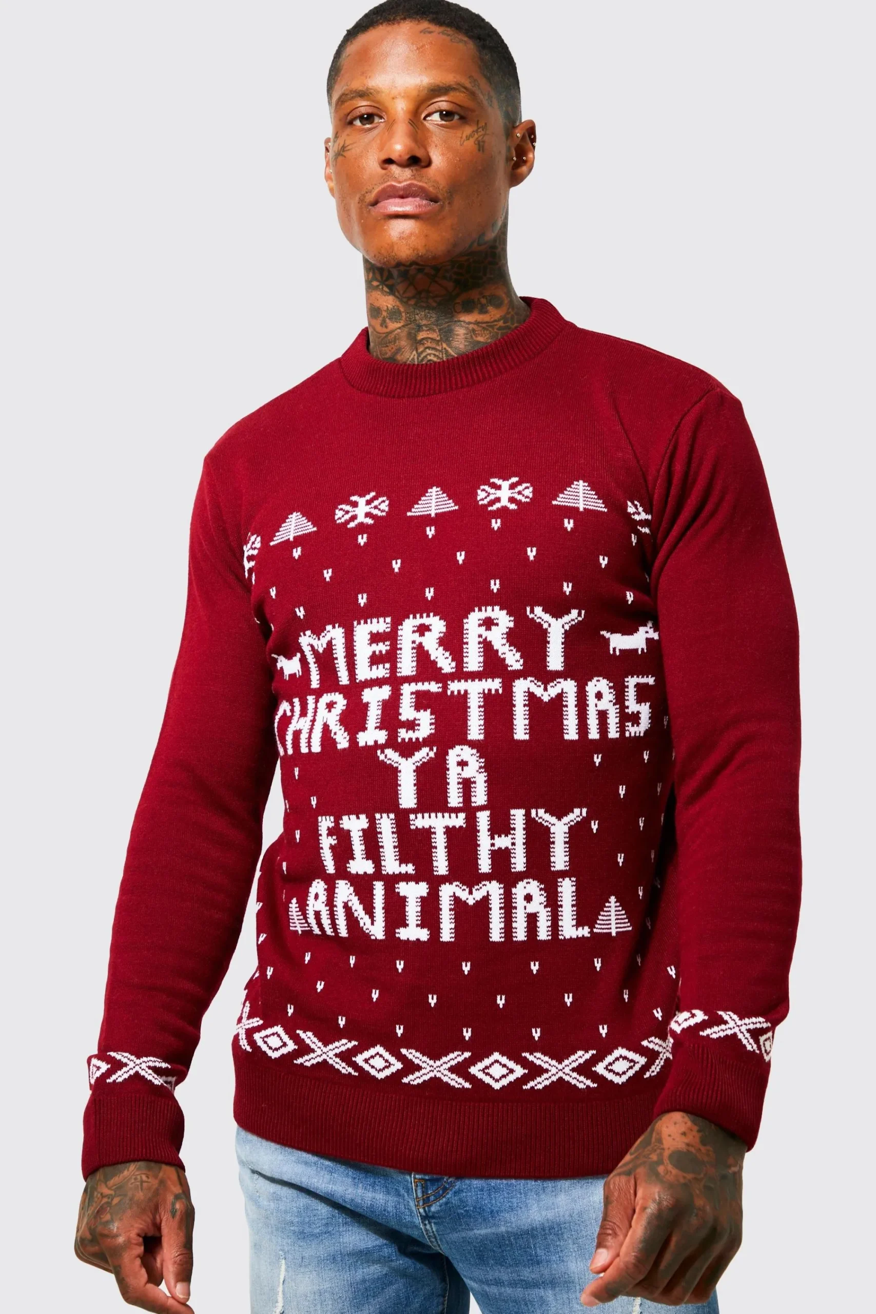 boohooMAN Merry Christmas Ya Filthy Animal Jumper | UK| Knitwear