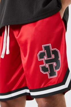 boohooMAN Mesh And Satin Applique Basketball Short | UK| Shorts