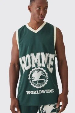 Mesh High Build Print & Side Panel Mesh Varsity Vest | UK^boohooMAN Hot