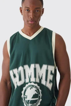 Mesh High Build Print & Side Panel Mesh Varsity Vest | UK^boohooMAN Hot