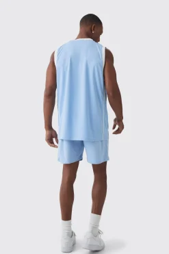 Mesh High Build Print & Side Panel Mesh Varsity Vest | UK^boohooMAN Outlet