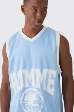 Mesh High Build Print & Side Panel Mesh Varsity Vest | UK^boohooMAN Outlet