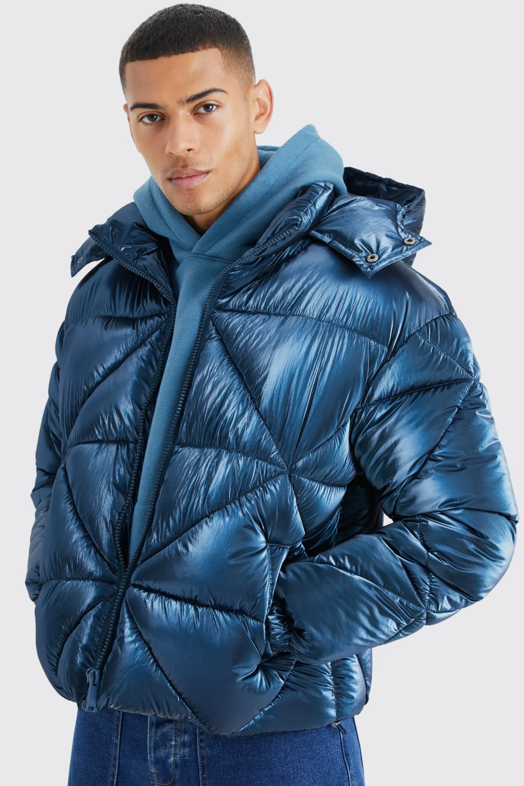 boohooMAN Metallic Boxy Quilted Puffer | UK| Coats & Jackets