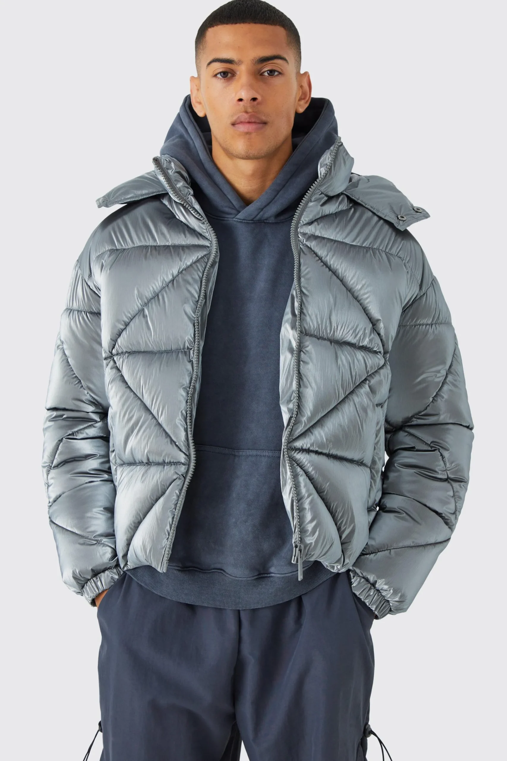 boohooMAN Metallic Boxy Quilted Puffer | UK| Coats & Jackets