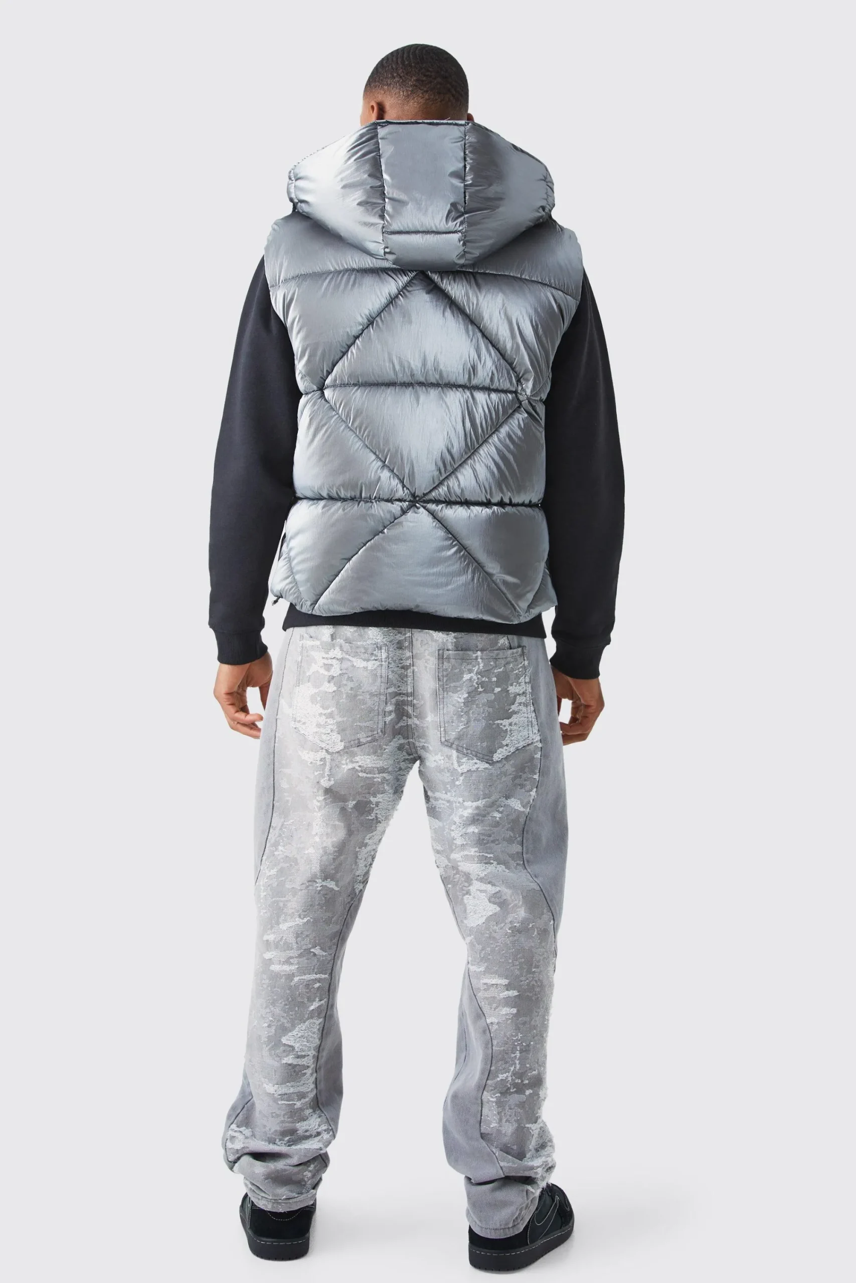 boohooMAN Metallic Quilted Gilet With Hood | UK| Coats & Jackets