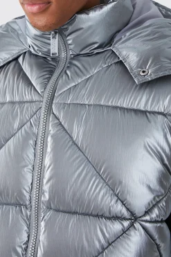 boohooMAN Metallic Quilted Gilet With Hood | UK| Coats & Jackets