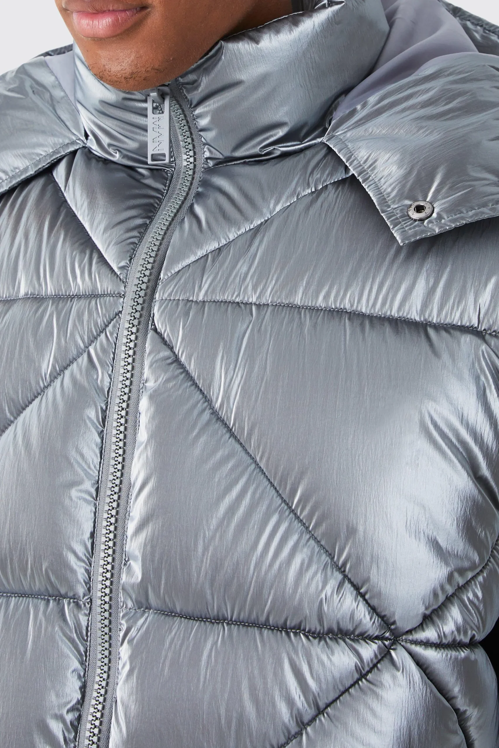 boohooMAN Metallic Quilted Gilet With Hood | UK| Coats & Jackets