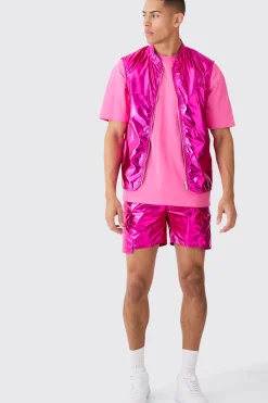 boohooMAN Metallic Vest And Cargo Short Set | UK| Sets & Co-Ords