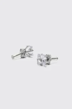 boohooMAN 8mm Square Stud Diamante Earrings | UK| Jewellery & Watches