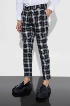 boohooMAN Mono Tartan Cropped Smart Trouser | UK| Trousers