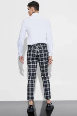 boohooMAN Mono Tartan Cropped Smart Trouser | UK| Trousers