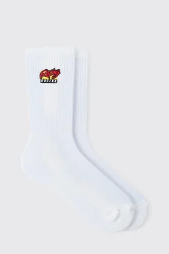 boohooMAN Moto Racing Embroidered Socks | UK| Underwear & Socks|Underwear & Socks